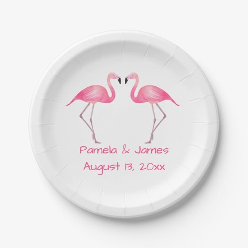 Tropical Pink Flamingo  Wedding Summer Beach Paper Plates