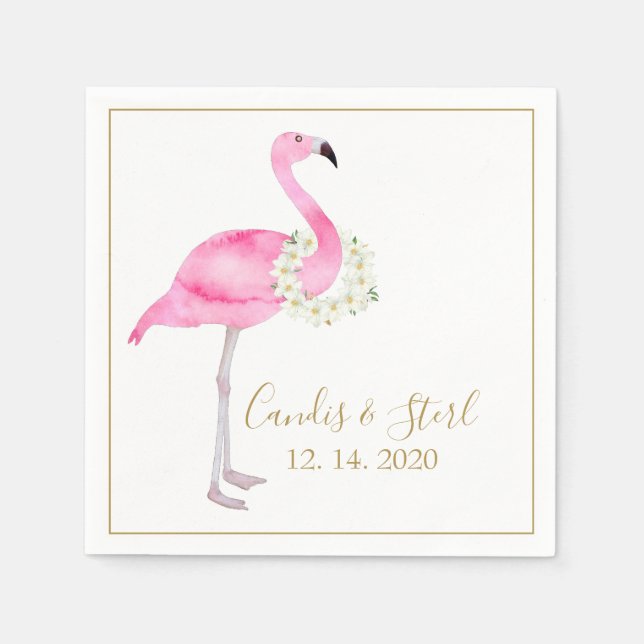 Tropical Pink Flamingo White Magnolia Elegant Napkins (Front)