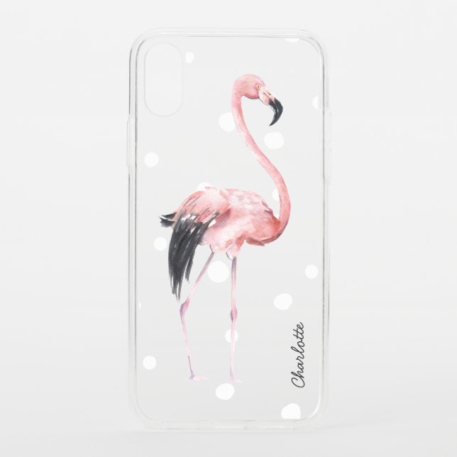 Tropical Pink Flamingo with Any Name Uncommon iPhone Case (Back)