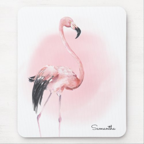 Tropical Pink Flamingo with Name Mouse Pad