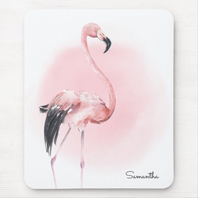 Tropical Pink Flamingo with Name Mouse Pad (Front)