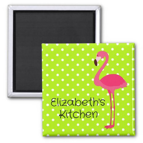 Tropical Pink Flamingo With Polka Dots Magnet