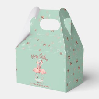 Tropical Pink Flamingo With Santa Hats Christmas