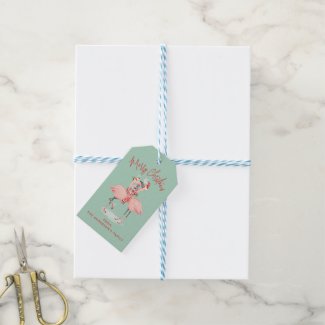 Tropical Pink Flamingo With Santa Hats Christmas