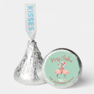 Tropical Pink Flamingo With Santa Hats Christmas Hershey®'s Kisses®