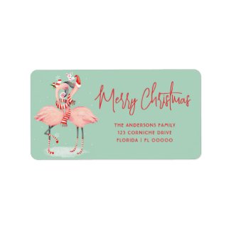 Tropical Pink Flamingo With Santa Hats Christmas