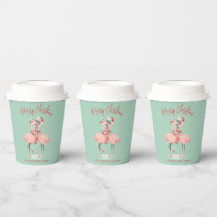 Tropical Pink Flamingo With Santa Hats Christmas Paper Cups