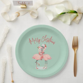 Tropical Pink Flamingo With Santa Hats Christmas