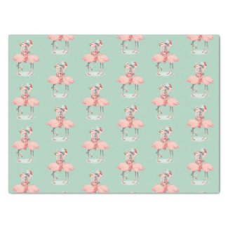 Tropical Pink Flamingo With Santa Hats Christmas