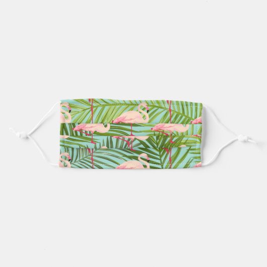 Tropical Pink Flamingos and Palm Leaves Pattern Adult Cloth Face Mask (Front, Folded)