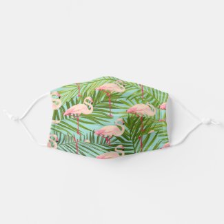 Tropical Pink Flamingos and Palm Leaves Pattern Cloth Face Mask