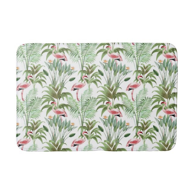 Tropical Pink Flamingos Bathroom Mat (Front)