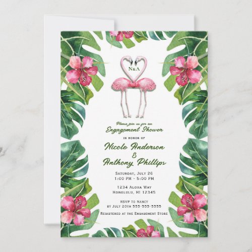 Tropical  Pink Flamingos Engagement Shower Party Invitation