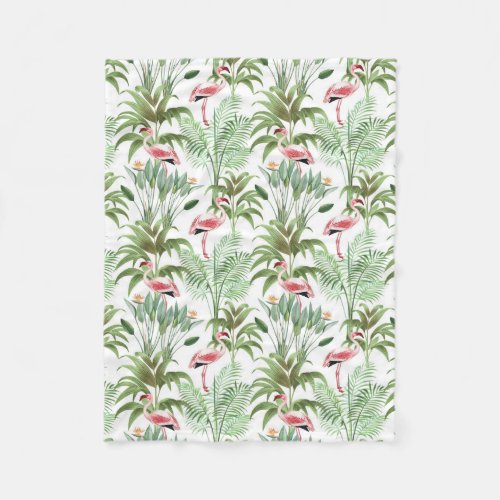 Tropical Pink Flamingos Fleece Blanket