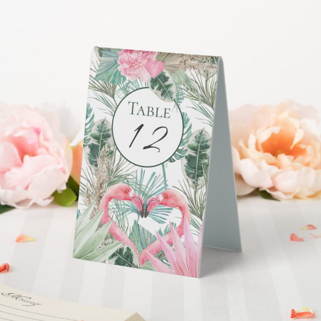 Tropical Pink Flamingos Flowers Wedding Table Tent (In SItu (Wedding))
