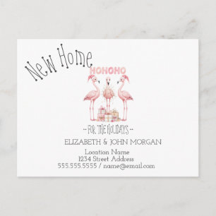 Tropical Pink Flamingos Holidays New Address Announcement Postcard