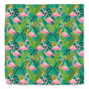 Tropical Pink Flamingos Jungle Foliage Bandana