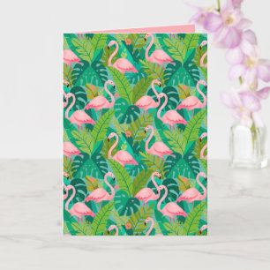 Tropical Pink Flamingos Jungle Foliage Card