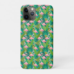 Tropical Pink Flamingos Jungle Foliage iPhone 11 Pro Case