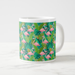 Tropical Pink Flamingos Jungle Foliage Giant Coffee Mug