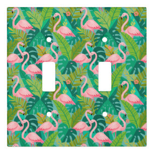 Tropical Pink Flamingos Jungle Foliage Light Switch Cover