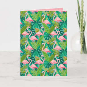 Tropical Pink Flamingos Jungle Foliage Thank You Card