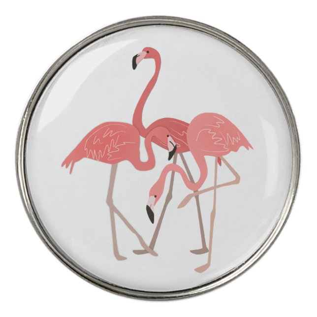 Tropical Pink Flamingos Lady Golfer Golf Ball Marker (Front)