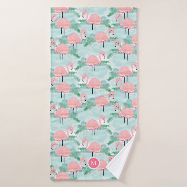 Tropical Pink Flamingos Lagoon Personalized Bath Towel (Bath Towel)