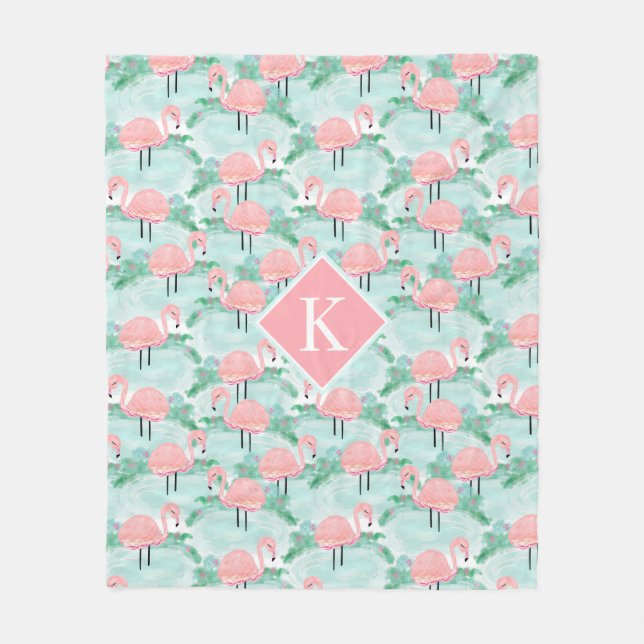 Tropical Pink Flamingos Lagoon Personalized Fleece Blanket (Front)