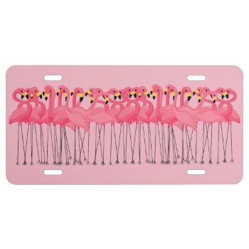 Tropical Pink Flamingos License Plate by idesigncafe at Zazzle