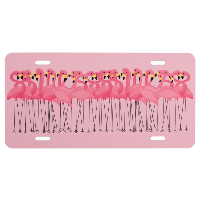 Tropical Pink Flamingos License Plate (Front)