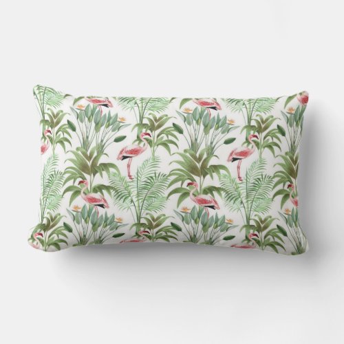 Tropical Pink Flamingos Lumbar Pillow