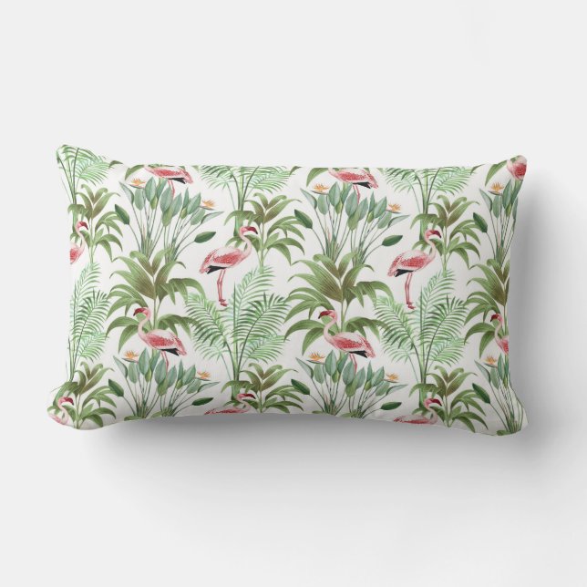 Tropical Pink Flamingos Lumbar Pillow (Front)