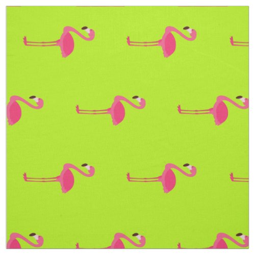 Tropical Pink Flamingos on Bright Lime Green Fabric
