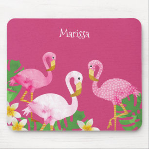 Tropical Pink Flamingos on Pink Mouse Pad
