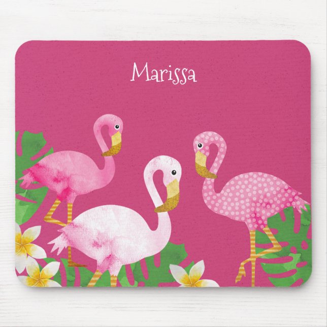 Tropical Pink Flamingos on Pink Mouse Pad (Front)
