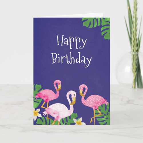Tropical Pink Flamingos on Purple Card