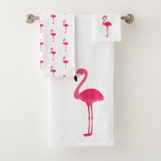 Tropical Pink Flamingos on White