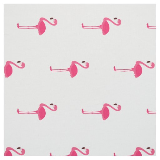 Tropical Pink Flamingos on White Fabric
