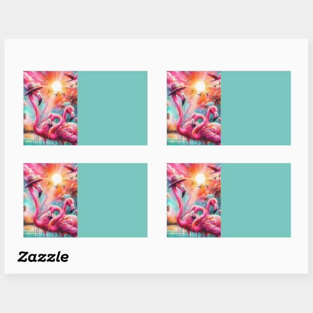 Tropical Pink Flamingos Palm Trees Organization Rectangular Sticker (Sheet)