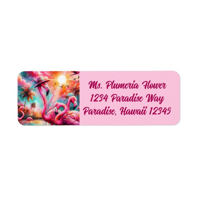 Tropical Pink Flamingos Palm Trees Return Address Label (Front)