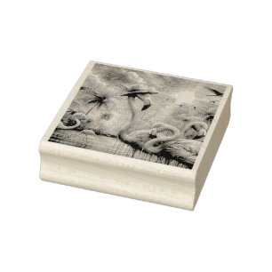 Tropical Pink Flamingos Palm Trees Sun Water Teal Rubber Stamp