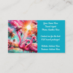 Tropical Pink Flamingos Palm Trees Travel Agent Business Card