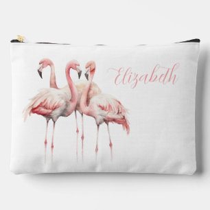 Tropical Pink Flamingos Personalized Accessory Pouch