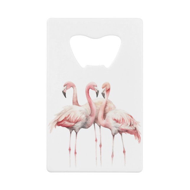Tropical Pink Flamingos Personalized Credit Card Bottle Opener (Front)