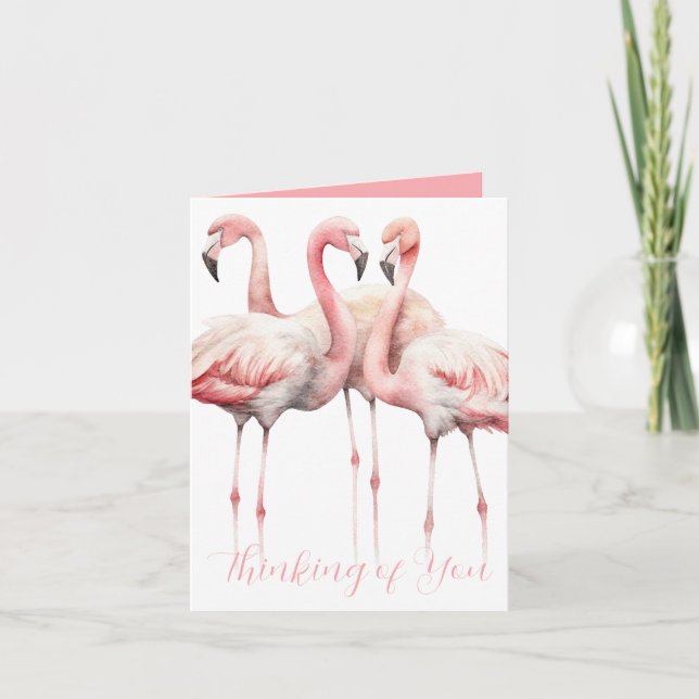 Tropical Pink Flamingos Personalized Note Card (Front)