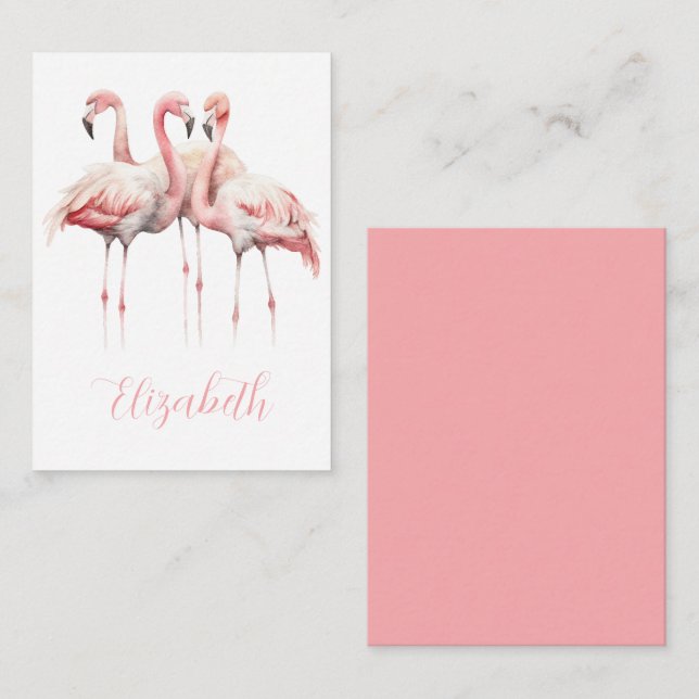Tropical Pink Flamingos Personalized Note Card (Front/Back)
