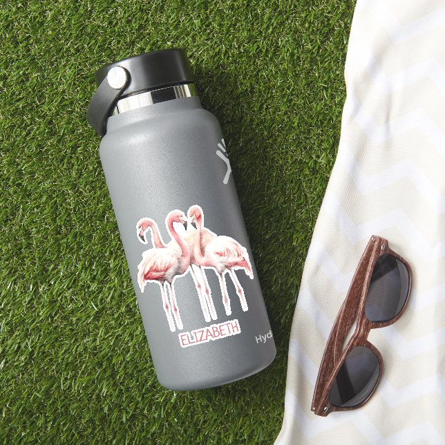 Tropical Pink Flamingos Personalized Sticker (HydroFlask Insitu)
