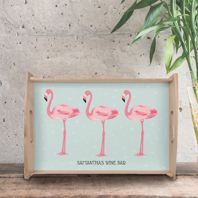 Tropical Pink Flamingos Serving Tray (Style up with this retro, eye catching pink flamingos tray.)