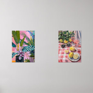 Tropical pink flamingos set against lush green